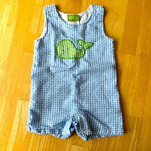 Baby boys gingham whale appliqué sunsuit